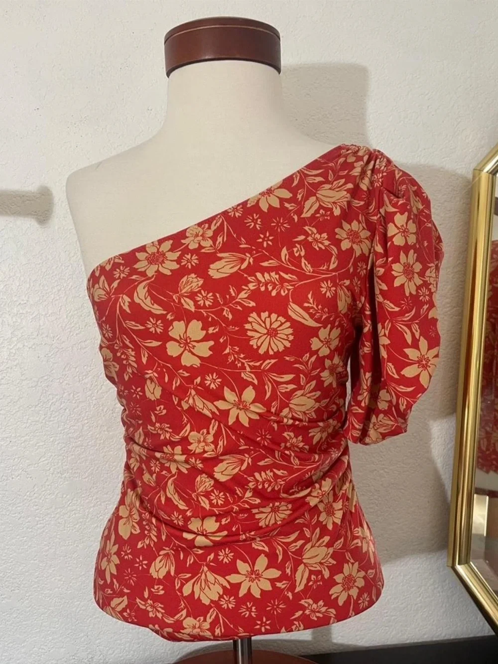 Free People One Shoulder Floral Bodysuit Red Yellow‎ Summer Coquette Resort